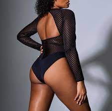 Chelsea Black Bodysuit with Lace & Stripes