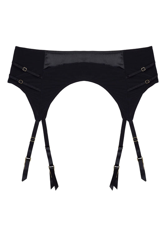 Suspender Belt, Charlie Cut in Black Satin