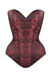 Long Red Brocade Pattern Corset with Hip Gores