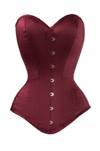 Burgundy Matte Satin Long Line Waist-Taming Overbust Corset