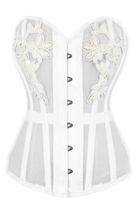 White Mesh and Lace Applique Corset